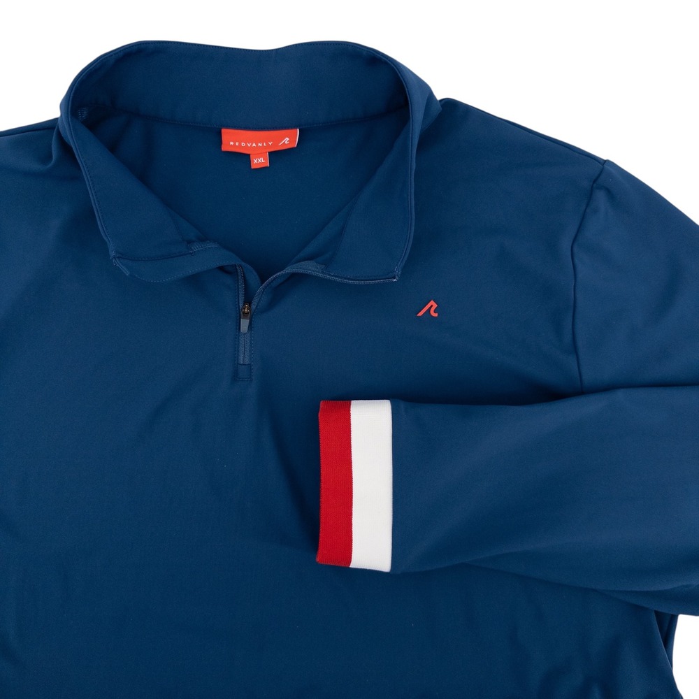 Redvanly Men's XXL Hubbard‎ 1/4 Zip Pullover Performance Golf Tuxedo Stripe Blue